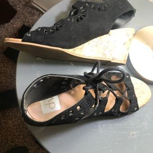 Black lace up wedge sandals